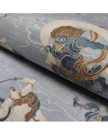 Japanese dobby "Fujin and Raijin" in grey.