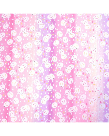 Papel japonés chiyogami tiernos conejitos sobre fondo en rosas 