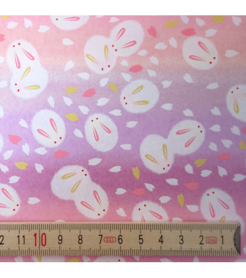 Papel japonés chiyogami tiernos conejitos sobre fondo en rosas 