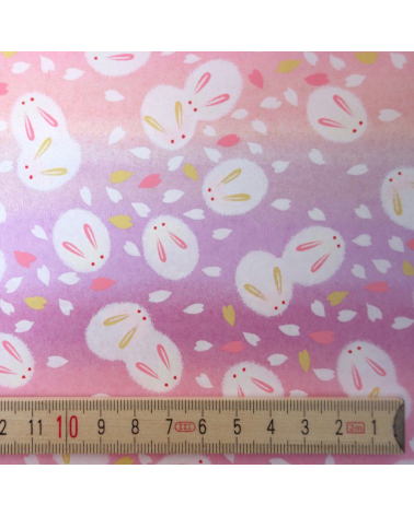 Papel japonés chiyogami tiernos conejitos sobre fondo en rosas 