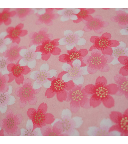 Papel japonés chiyogami sakuras en rosa sobre fondo rosa