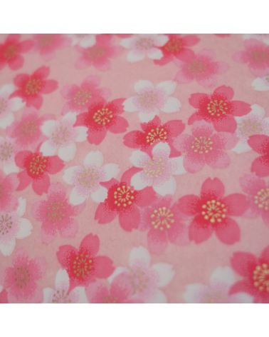 Papel japonés chiyogami sakuras en rosa sobre fondo rosa