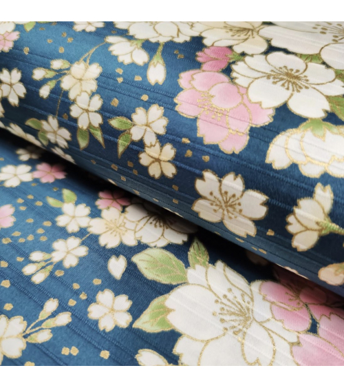 Japanese cotton satin slub fabric "Hanafubuki" in petrol blue.