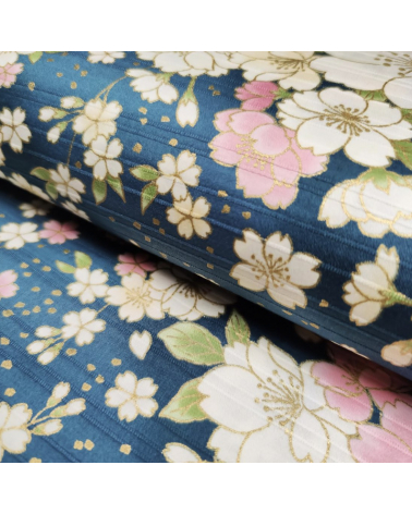 Japanese cotton satin slub fabric "Hanafubuki" in petrol blue.