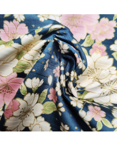 Japanese cotton satin slub fabric "Hanafubuki" in petrol blue.