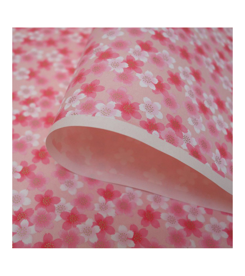 Papel japonés chiyogami sakuras en rosa sobre fondo rosa