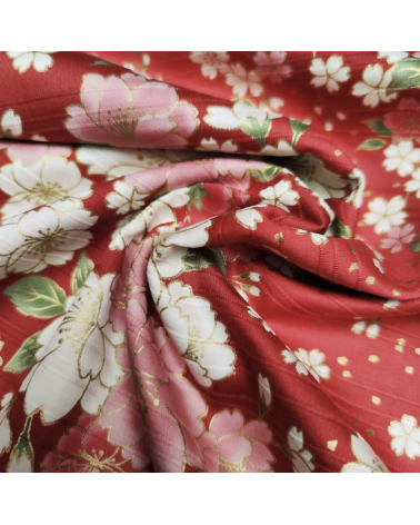 Tela japonesa en Satin de algodón "Hanafubuki" (Lluvia de pétalos) en rojo.