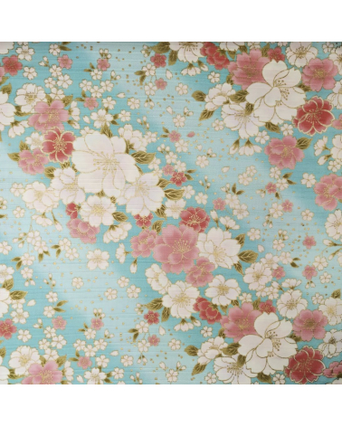 Japanese cotton satin slub fabric "Hanafubuki" in light blue.