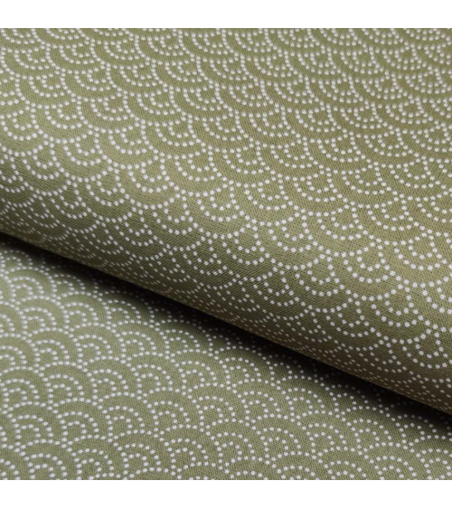 Japanese fabric 'Seigaiha' with beige dots on green