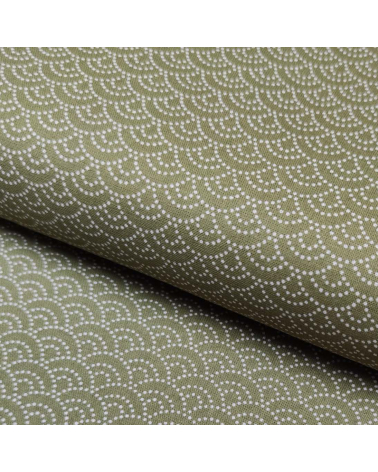 Japanese fabric 'Seigaiha' with beige dots on green