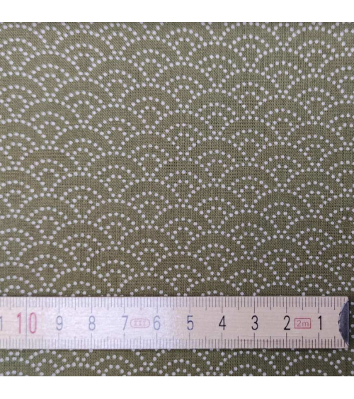 Japanese fabric 'Seigaiha' with beige dots on green