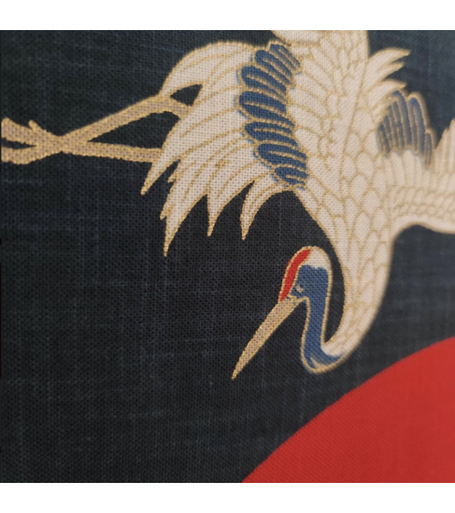 Mural panel "Cranes and rising sun" in rustic indigo blue