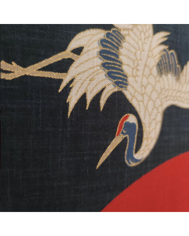 Mural panel "Cranes and rising sun" in rustic indigo blue
