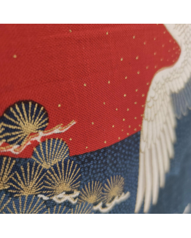 Mural panel "Cranes and rising sun" in rustic indigo blue