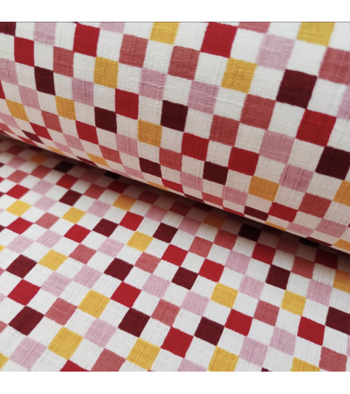 Japanese cotton dobby fabric "Ichimatsu" in warm colours.