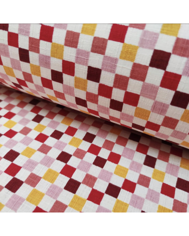 Japanese cotton dobby fabric "Ichimatsu" in warm colours.