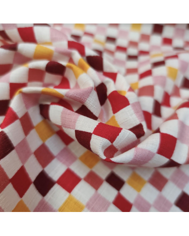 Japanese cotton dobby fabric "Ichimatsu" in warm colours.