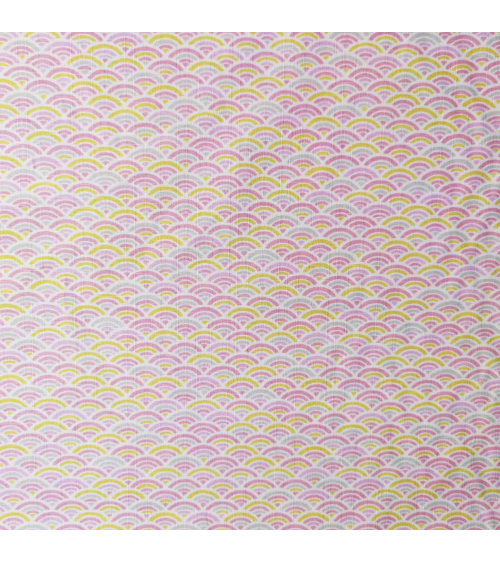 Tela japonesa en dobby de algodón "Seigaiha" en rosa y amarillo.