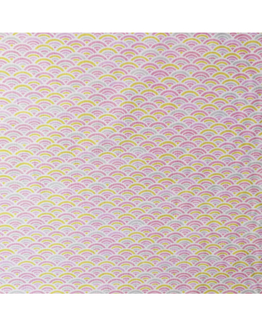 Tela japonesa en dobby de algodón "Seigaiha" en rosa y amarillo.