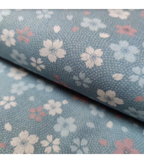 Tela japonesa Sakura to Samekomon azul