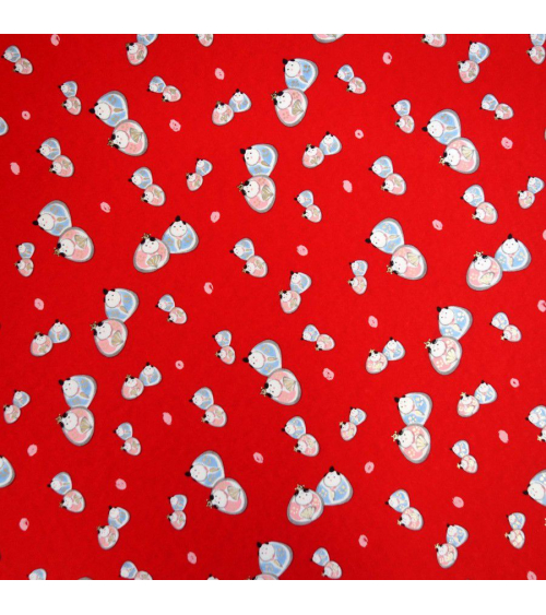 Papel japonés chiyogami hinamatsuri emperador y emperatriz sobre fondo rojo