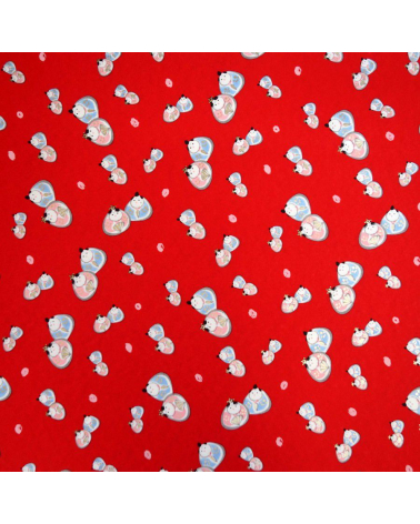 Papel japonés chiyogami hinamatsuri emperador y emperatriz sobre fondo rojo