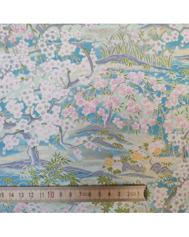 Papel Chiyogami Paisaje de Primavera en azules