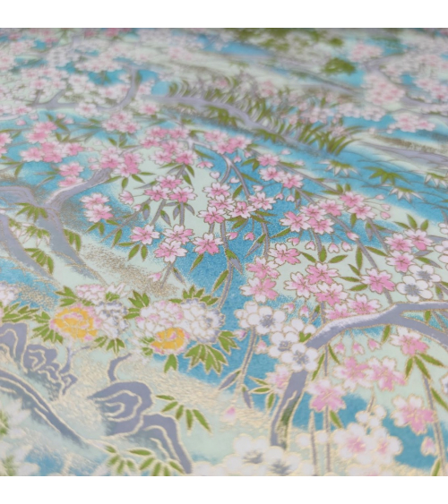 Papel Chiyogami Paisaje de Primavera en azules