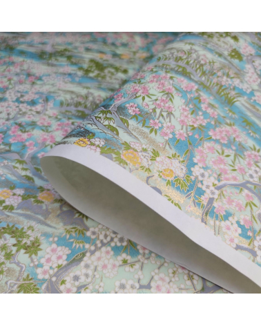 Papel Chiyogami Paisaje de Primavera en azules
