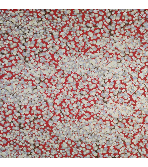 Chiyogami paper with grey and ivory ume on red
