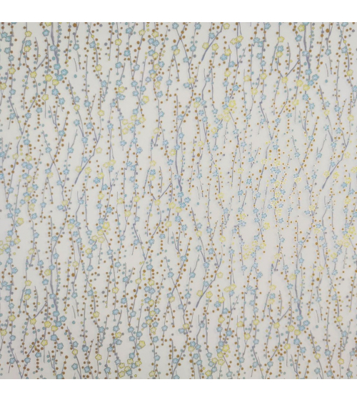 Chiyogami japonés de flores amarillo y mint sobre vainilla