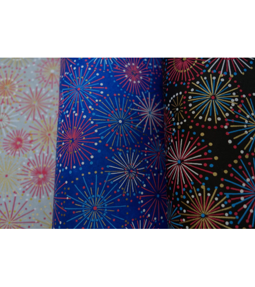 Papel japonés chiyogami fuegos artificiales sobre gris azulado