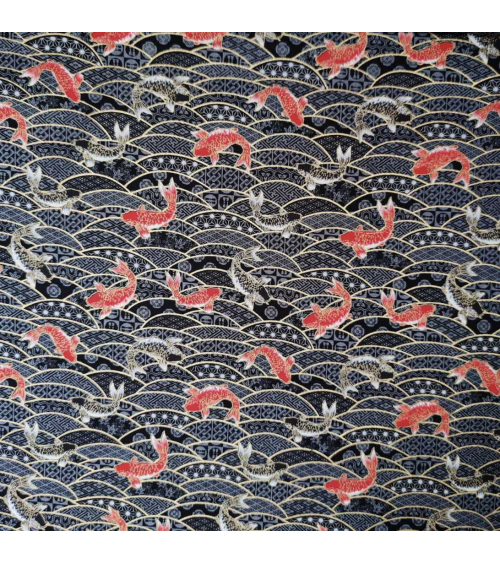Japanese fabric 'Koifish and seigaiha' in black.
