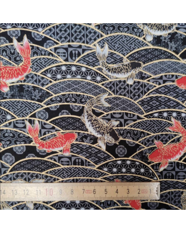 Japanese fabric 'Koifish and seigaiha' in black.