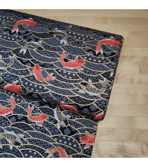 Japanese fabric 'Koifish and seigaiha' in black.