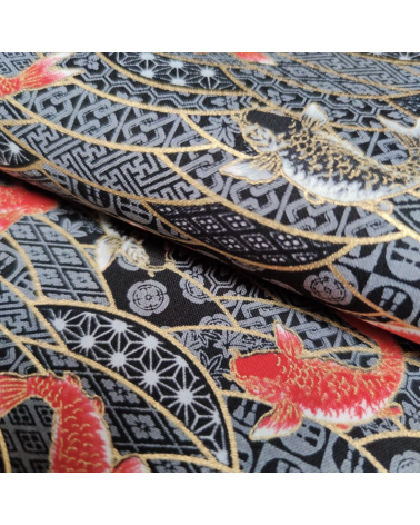 Japanese fabric 'Koifish and seigaiha' in black.