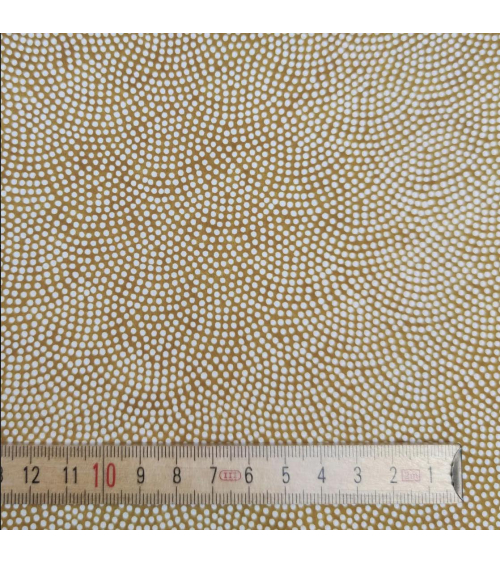 Japanese Chiyogami paper with dotted samekomon on a mustard yellow background.