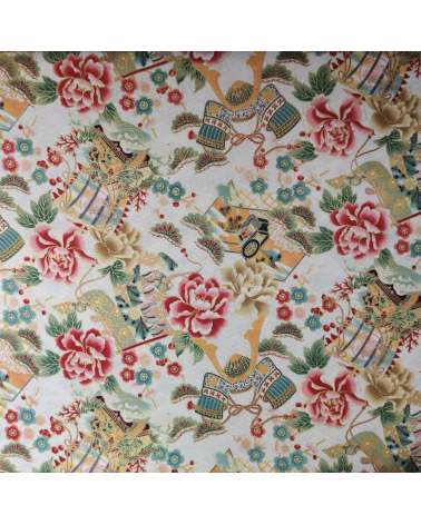 Japanese 'Kabuto' fabric, with golden highlights, on ivory background.