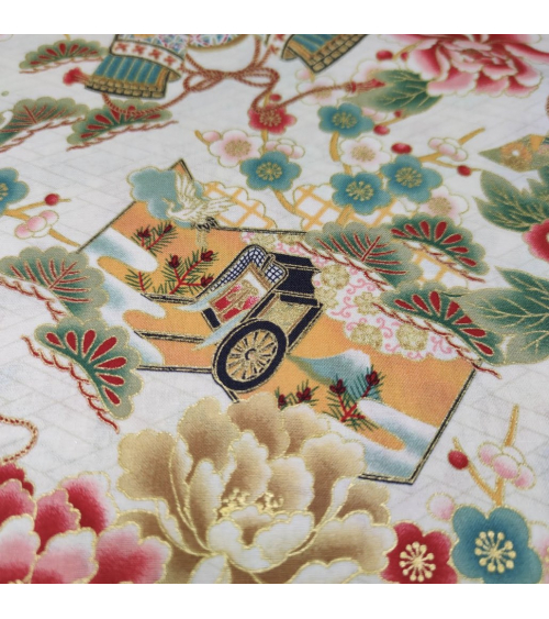 Japanese 'Kabuto' fabric, with golden highlights, on ivory background.