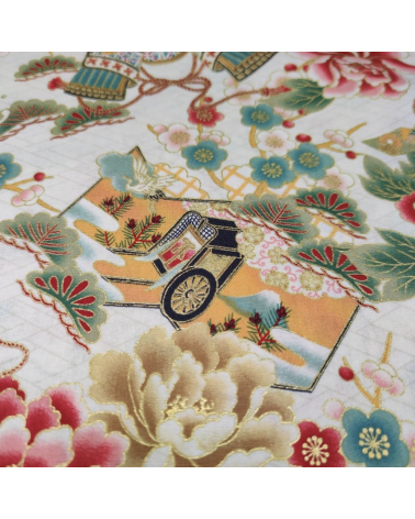 Japanese 'Kabuto' fabric, with golden highlights, on ivory background.
