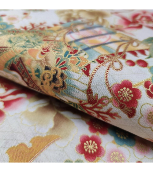 Japanese 'Kabuto' fabric, with golden highlights, on ivory background.