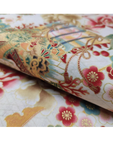 Japanese 'Kabuto' fabric, with golden highlights, on ivory background.