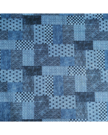 Japanese dobby fabric 'wagara patchwork denim'.