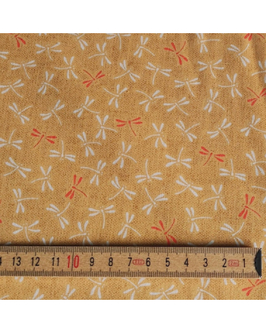 Tela japonesa de algodón "Tonbo" (libélula) en amarillo mostaza