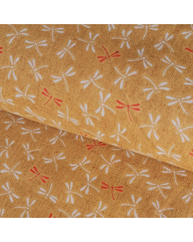 Tela japonesa de algodón "Tonbo" (libélula) en amarillo mostaza