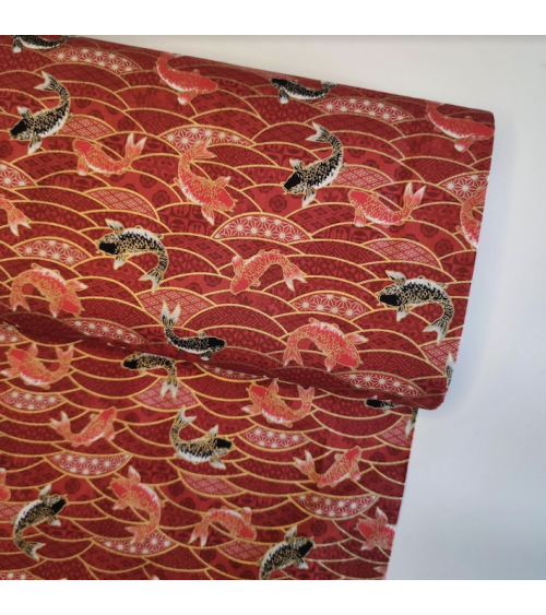 Japanese fabric 'Koifish and seigaiha' in red.