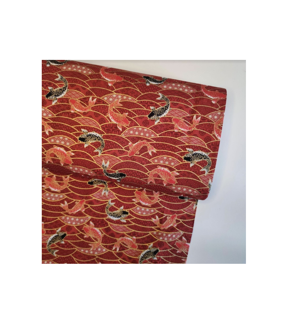 Japanese fabric 'Koifish and seigaiha' in red.