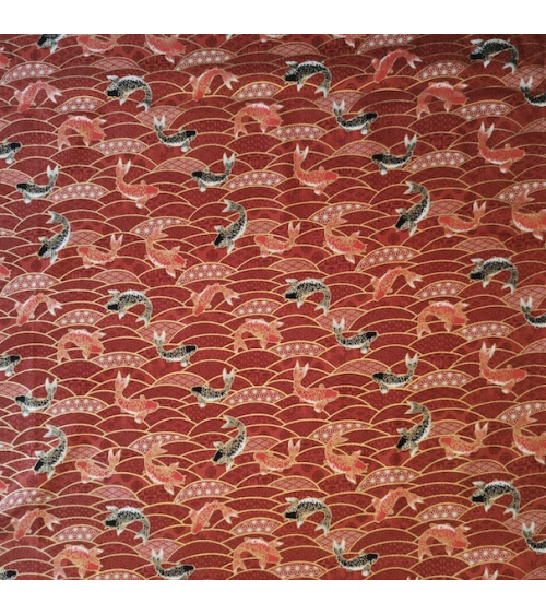 Japanese fabric 'Koifish and seigaiha' in red.