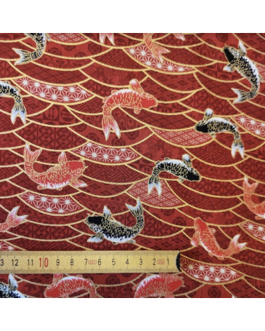 Japanese fabric 'Koifish and seigaiha' in red.
