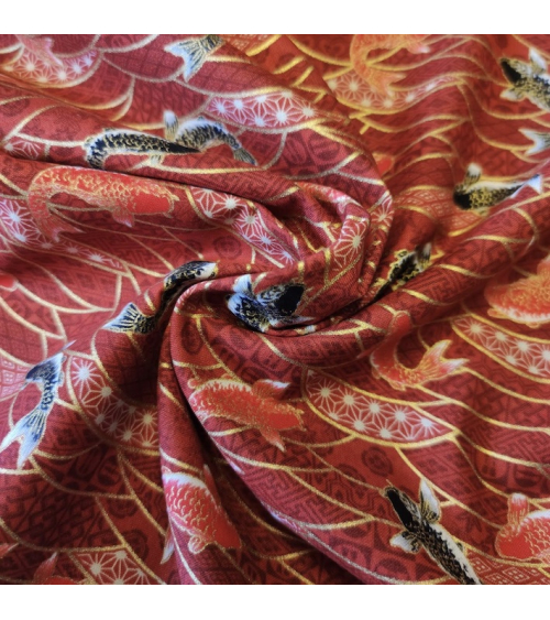 Japanese fabric 'Koifish and seigaiha' in red.